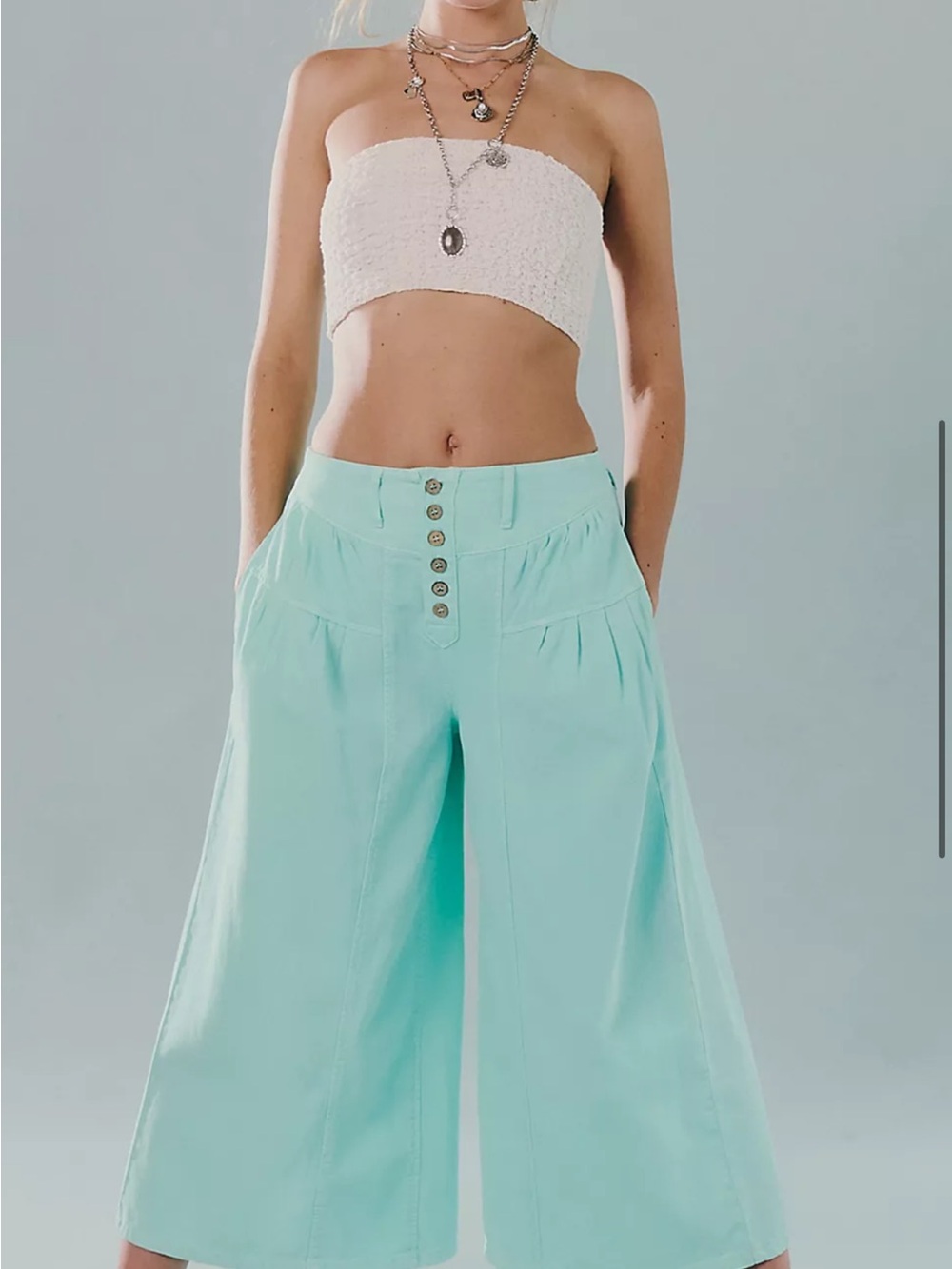 Wide Leg Culotte Pants in Mint Green